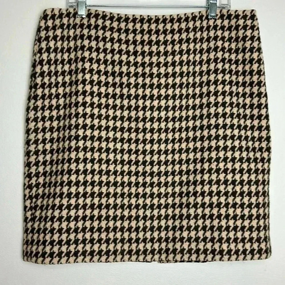 Talbots Brown Tan Houndstooth Skirt Size 14 Plus Career Work Business Office - Picture 1 of 11